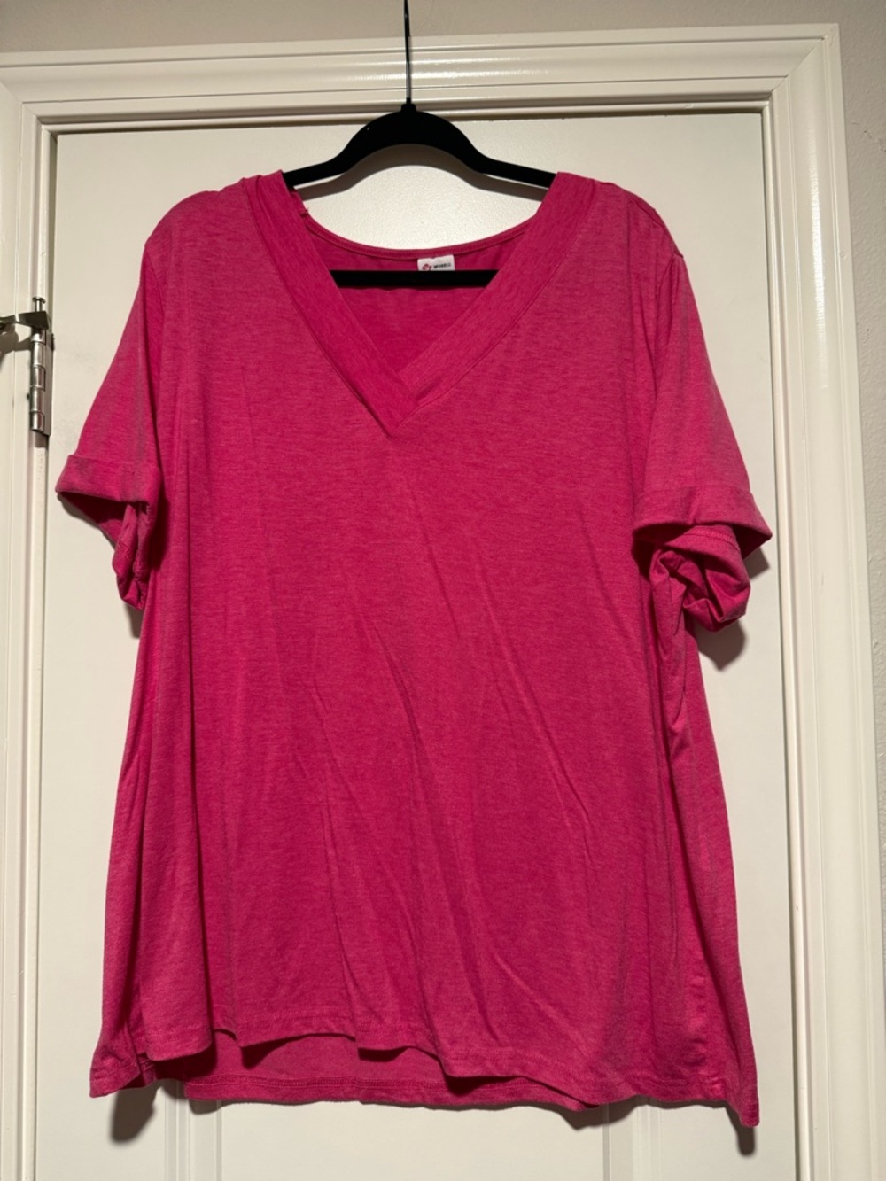 Women's V-Neck Short Sleeve Top - Hot Pink